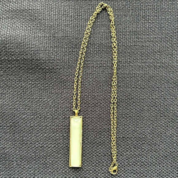 Native Jewelry - NATIVE Gold Antiqued Rectangular Clear Stone Pendant Necklace
